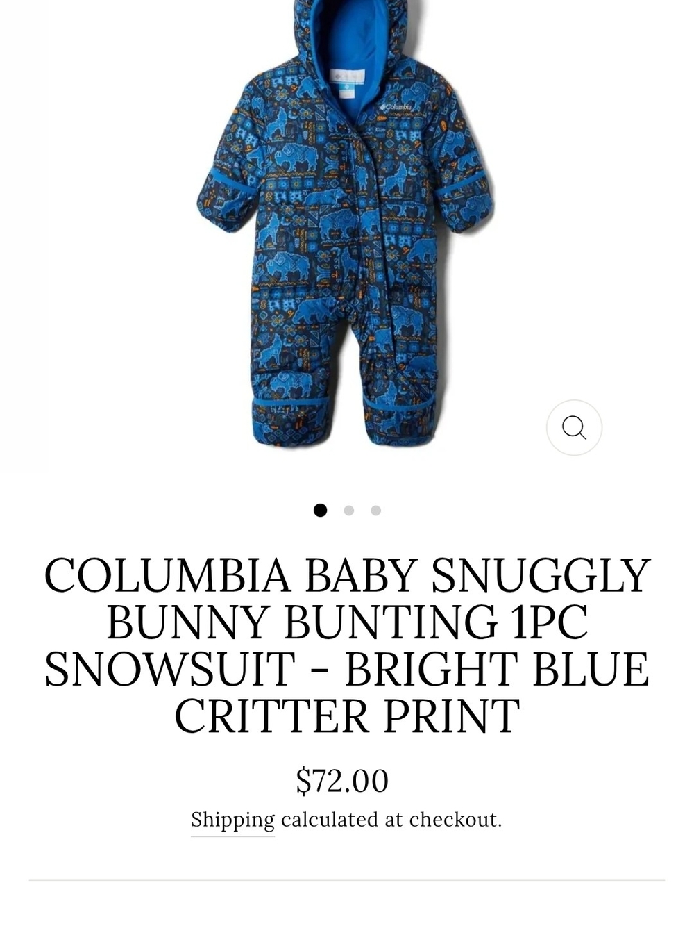 Columbia Blue Hooded Baby Snowsuit with Playful Critter Print